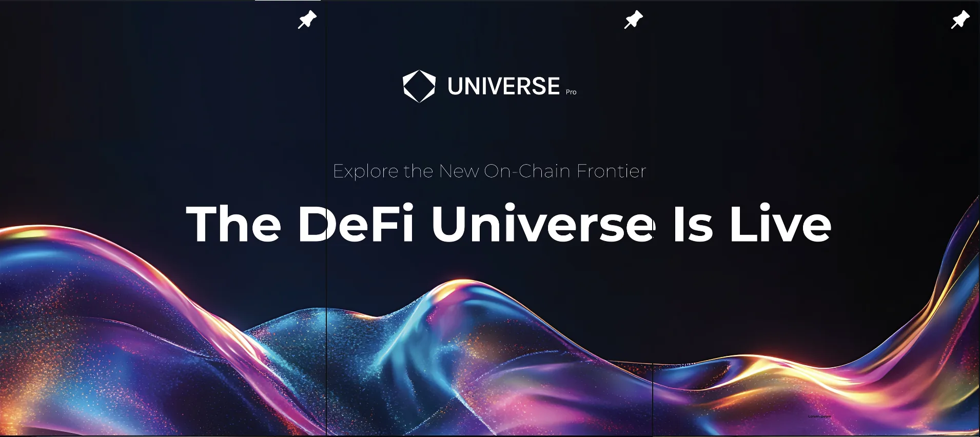 Página de inicio de Universe Pro con el lema The DeFi Universe Is Live